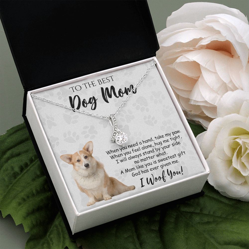 To The Best Corgi Dog Mom Knot Necklace Mother's Day Gift , I Woof You Quote Gift Card, Message Card Jewelry For Dog Lovers, Necklace For Mom Alluring Beauty Necklace