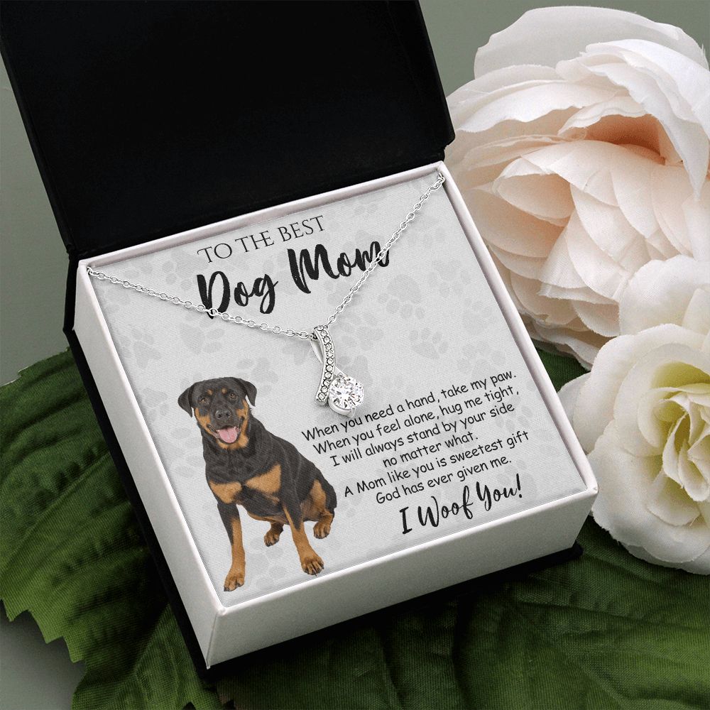 To The Best Rottweiler Dog Mom Knot Necklace Mother's Day Gift , I Woof You Quote Gift Card, Message Card Jewelry For Dog Lovers, Necklace For Mom Alluring Beauty Necklace