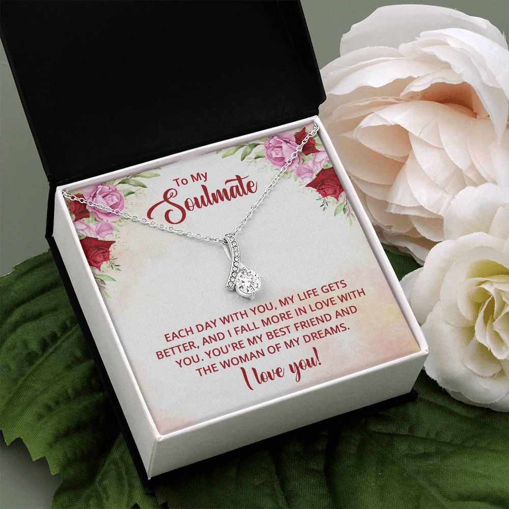To My Soulmate Necklace for Women Birthday Christmas Jewelry Gifts For My Wife with Message Card Box Personalized Gift Present Pendant for Future Wife Soulmate Girlfriend Love 11 Alluring Beauty Necklace