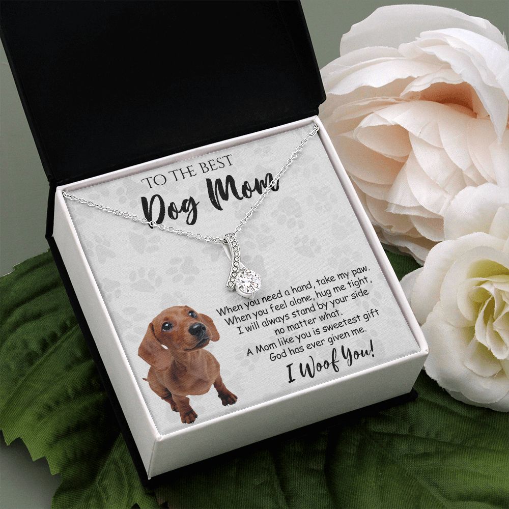 To The Best Dachshund Dog Mom Knot Necklace Mother's Day Gift , I Woof You Quote Gift Card, Message Card Jewelry For Dog Lovers, Necklace For Mom Alluring Beauty Necklace