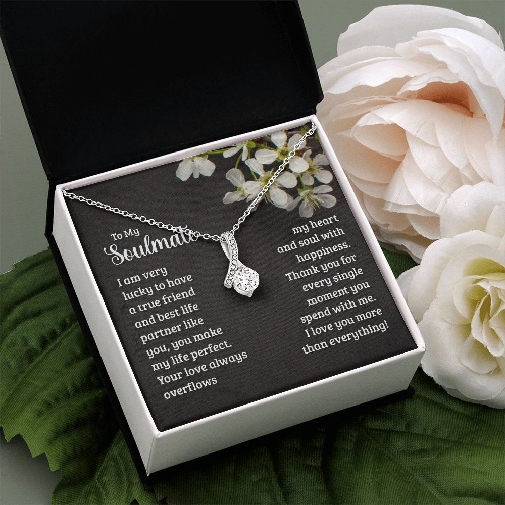 To My Soulmate Necklace for Women Birthday Christmas Jewelry Gifts For My Wife with Message Card Box Personalized Gift Present Pendant for Future Wife Soulmate Girlfriend Love 18 Alluring Beauty Necklace