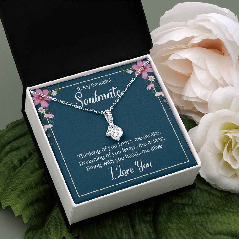 To My Soulmate Necklace for Women Birthday Christmas Jewelry Gifts For My Wife with Message Card Box Personalized Gift Present Pendant for Future Wife Soulmate Girlfriend Love 13 Alluring Beauty Necklace