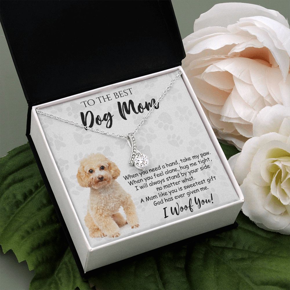 To The Best Poodle Dog Mom Knot Necklace Mother's Day Gift , I Woof You Quote Gift Card, Message Card Jewelry For Dog Lovers, Necklace For Mom Alluring Beauty Necklace