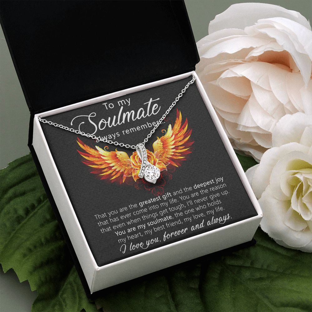 To My Soulmate Necklace for Women Birthday Christmas Jewelry Gifts For My Wife with Message Card Box Personalized Gift Present Pendant for Future Wife Soulmate Girlfriend Love 22 Alluring Beauty Necklace