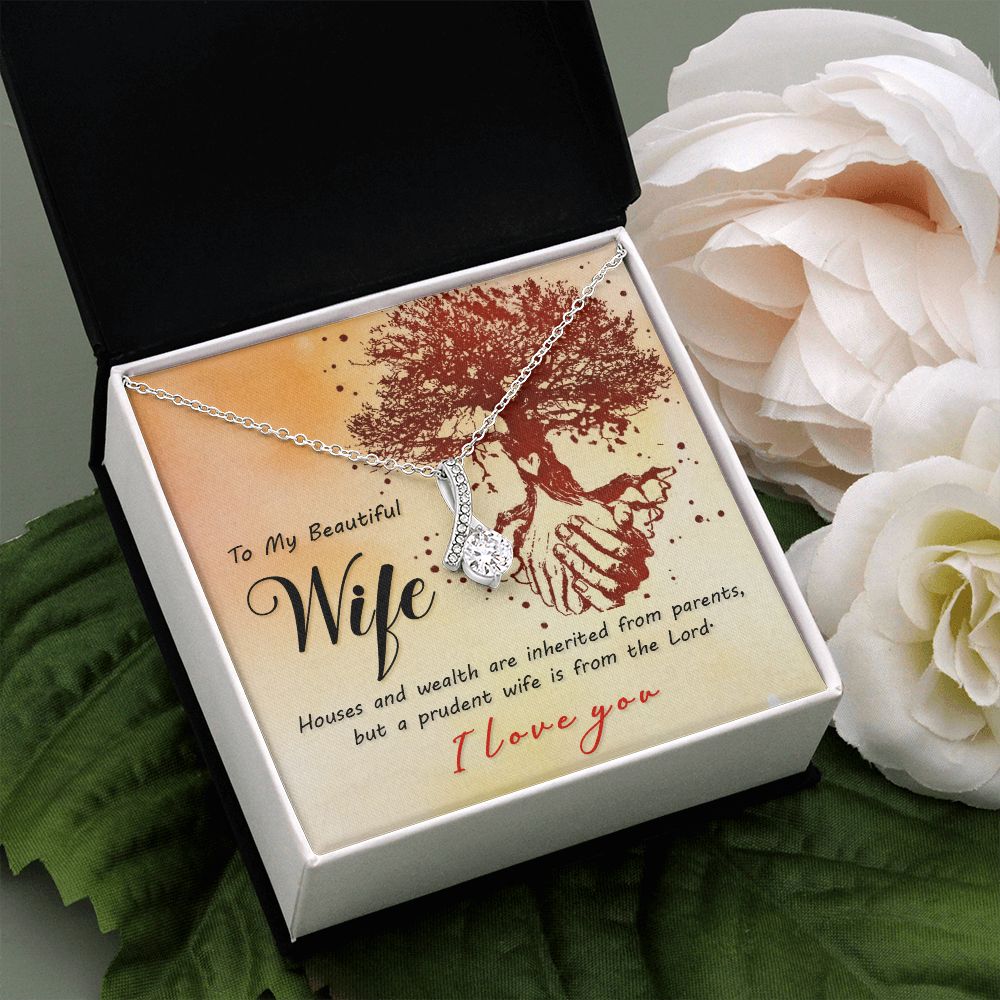 To My Beautiful Wife Necklace, Wedding Anniversary Jewelry For Women, Necklace For Wife from Husband, Gifts For Wife Birthday Gifts Necklace, Jewelry With Message Card In A Gift Box