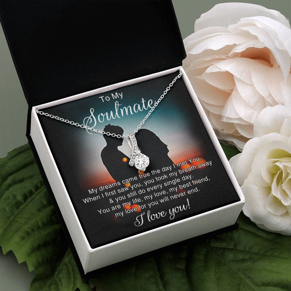 To My Soulmate Necklace for Women Birthday Christmas Jewelry Gifts For My Wife with Message Card Box Personalized Gift Present Pendant for Future Wife Soulmate Girlfriend Love 4 Alluring Beauty Necklace
