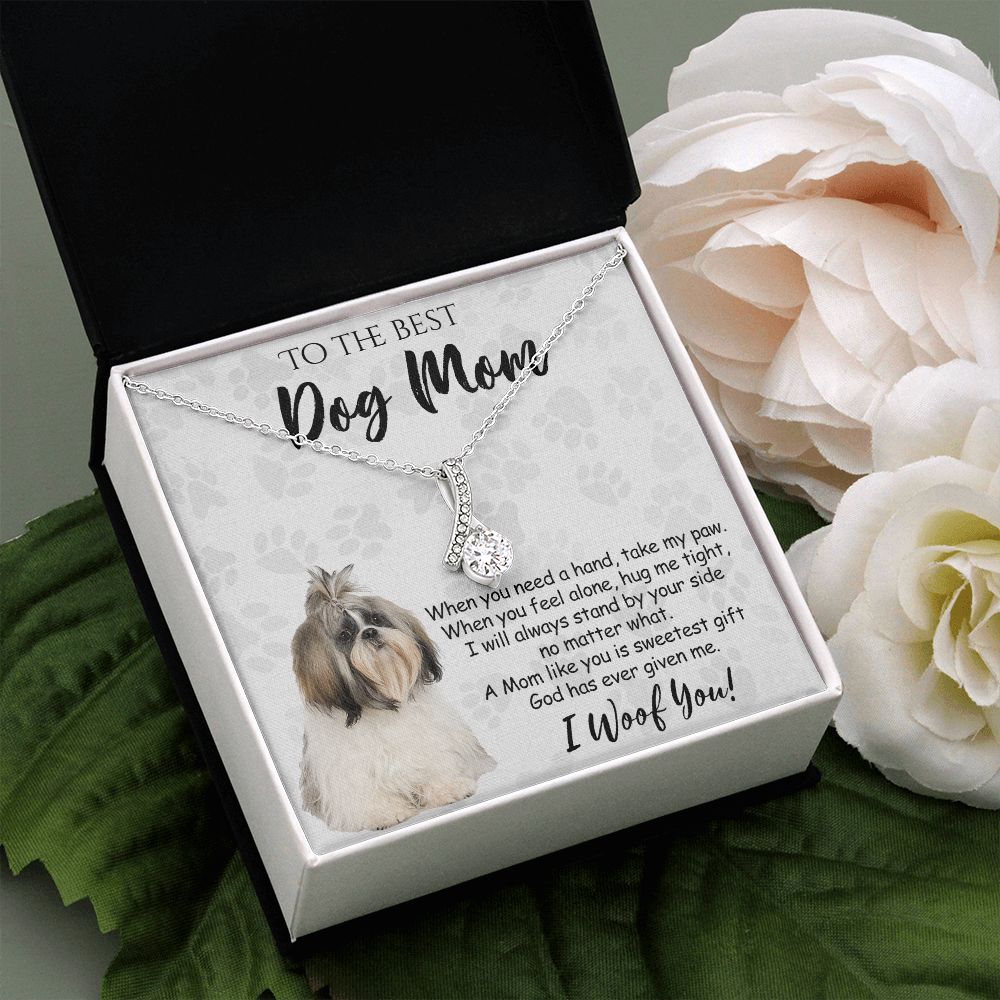 To The Best Shih Tzu Dog Mom Knot Necklace Mother's Day Gift , I Woof You Quote Gift Card, Message Card Jewelry For Dog Lovers, Necklace For Mom Alluring Beauty Necklace