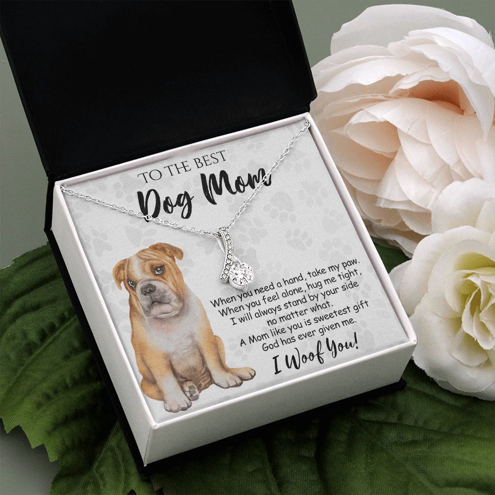 To The Best BullDog Mom Knot Necklace Mother's Day Gift , I Woof You Gift Card, Message Card Jewelry For Dog Lovers, Necklace For Mom Alluring Beauty Necklace