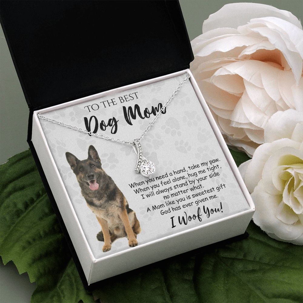 To The Best German Shepherd Dog Mom Knot Necklace Mother's Day Gift , I Woof You Quote Gift Card, Message Card Jewelry For Dog Lovers, Necklace For Mom Alluring Beauty Necklace