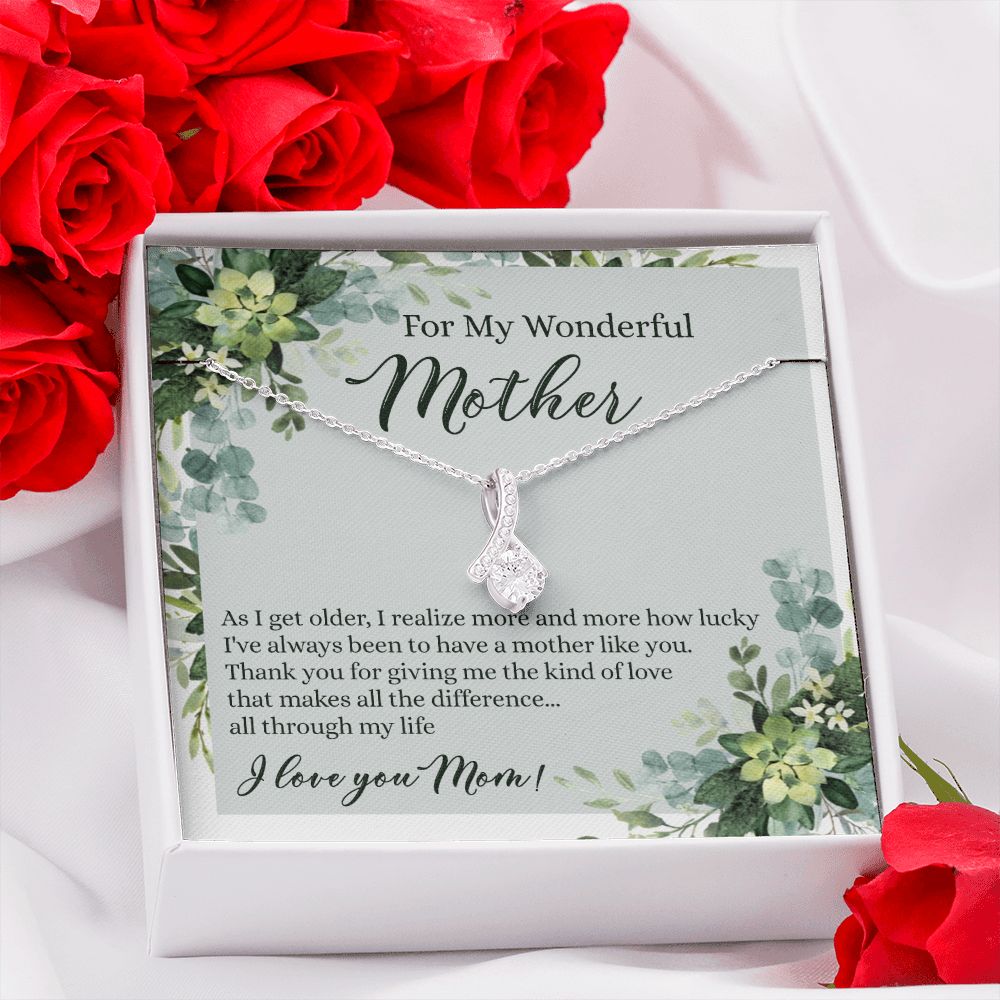To My Wonderful Mother Necklace Message Card, Gift Box for Mom Birthday Gift From Daughter Mothers Day Necklace for Mom Gift From Daughter Mom Gifts For Mom Thank You Gift For Mom Alluring Beauty Necklace