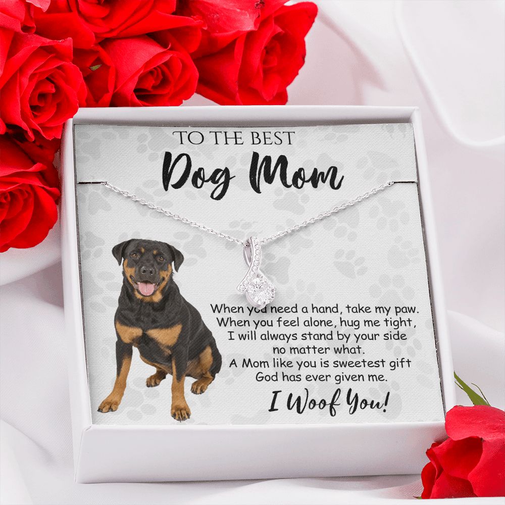 To The Best Rottweiler Dog Mom Knot Necklace Mother's Day Gift , I Woof You Quote Gift Card, Message Card Jewelry For Dog Lovers, Necklace For Mom Alluring Beauty Necklace