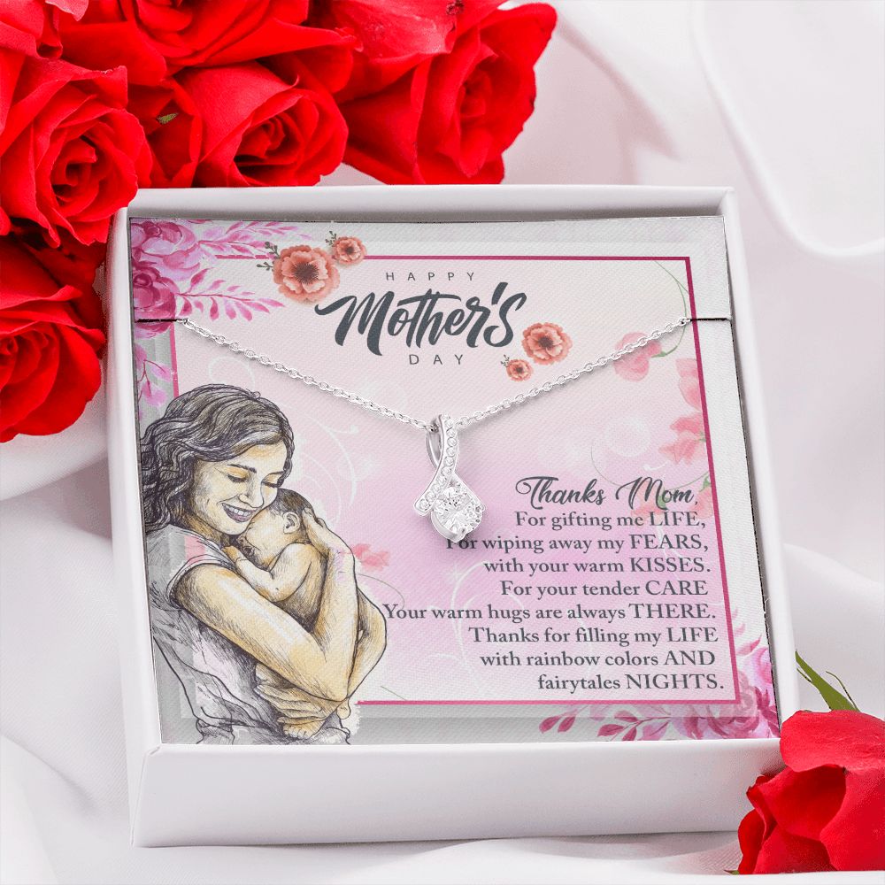 To My Mom, Mother Necklace Pendant Gift From Daughter Or Son Thanks Mom For Gifting Me Life With Message Card Gift For Mom Alluring Beauty Necklace