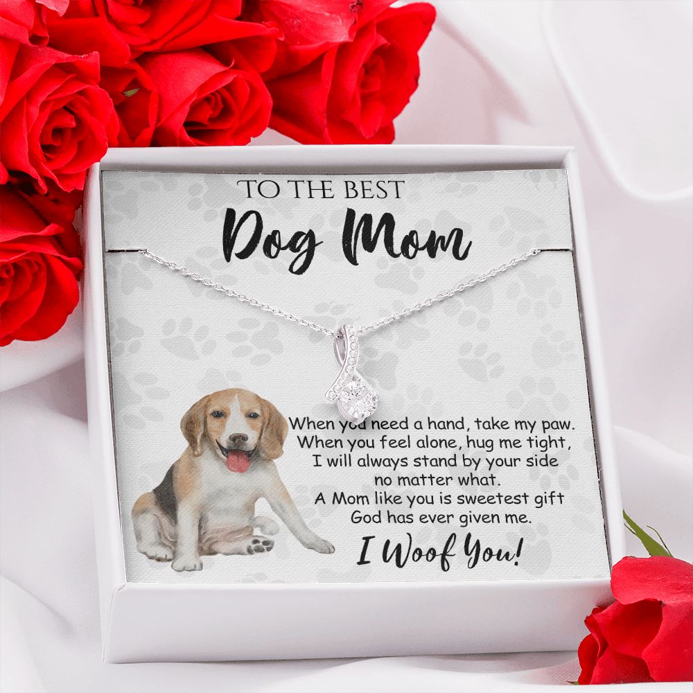 To The Best Beagle Dog Mom Knot Necklace Mother's Day Gift , I Woof You Quote Gift Card, Message Card Jewelry For Dog Lovers, Necklace For Mom Alluring Beauty Necklace