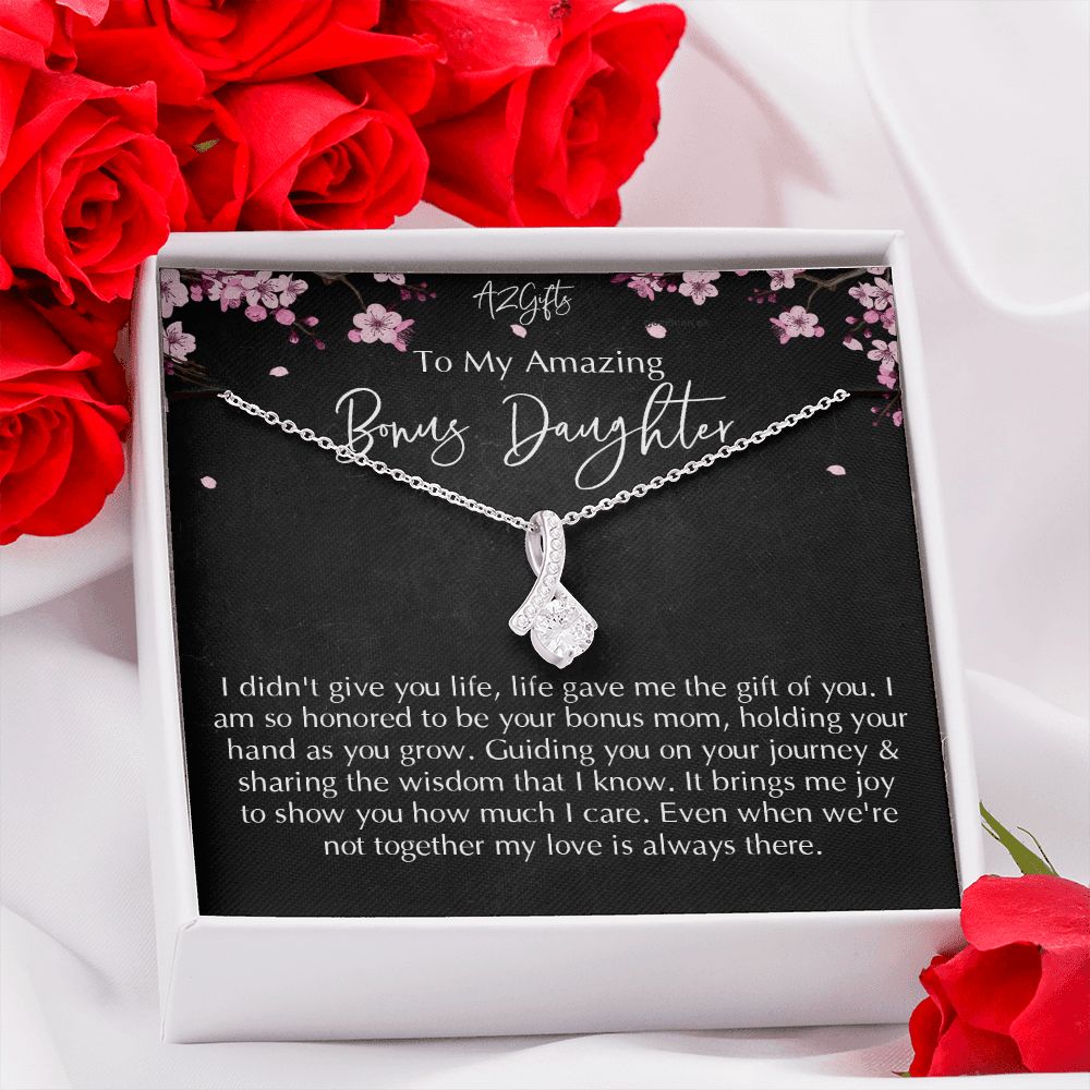 Bonus Daughter Gifts From Stepdad, Step Daughter Gifts From Stepmom, Stepdaughter Gifts From Stepdad, Father Stepdaughter Necklace, To My Bonus Daughter Necklaces, Christmas Gifts For Bonus D Alluring Beauty Necklace