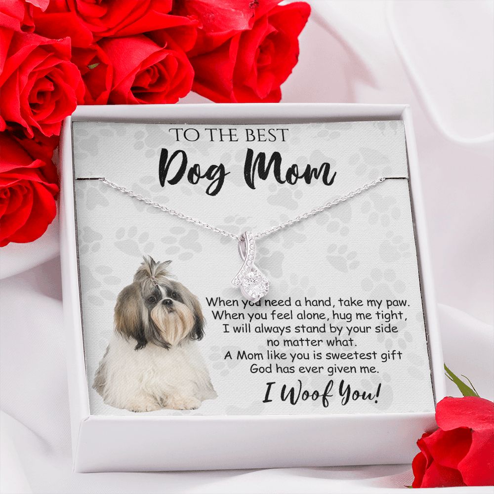To The Best Shih Tzu Dog Mom Knot Necklace Mother's Day Gift , I Woof You Quote Gift Card, Message Card Jewelry For Dog Lovers, Necklace For Mom Alluring Beauty Necklace