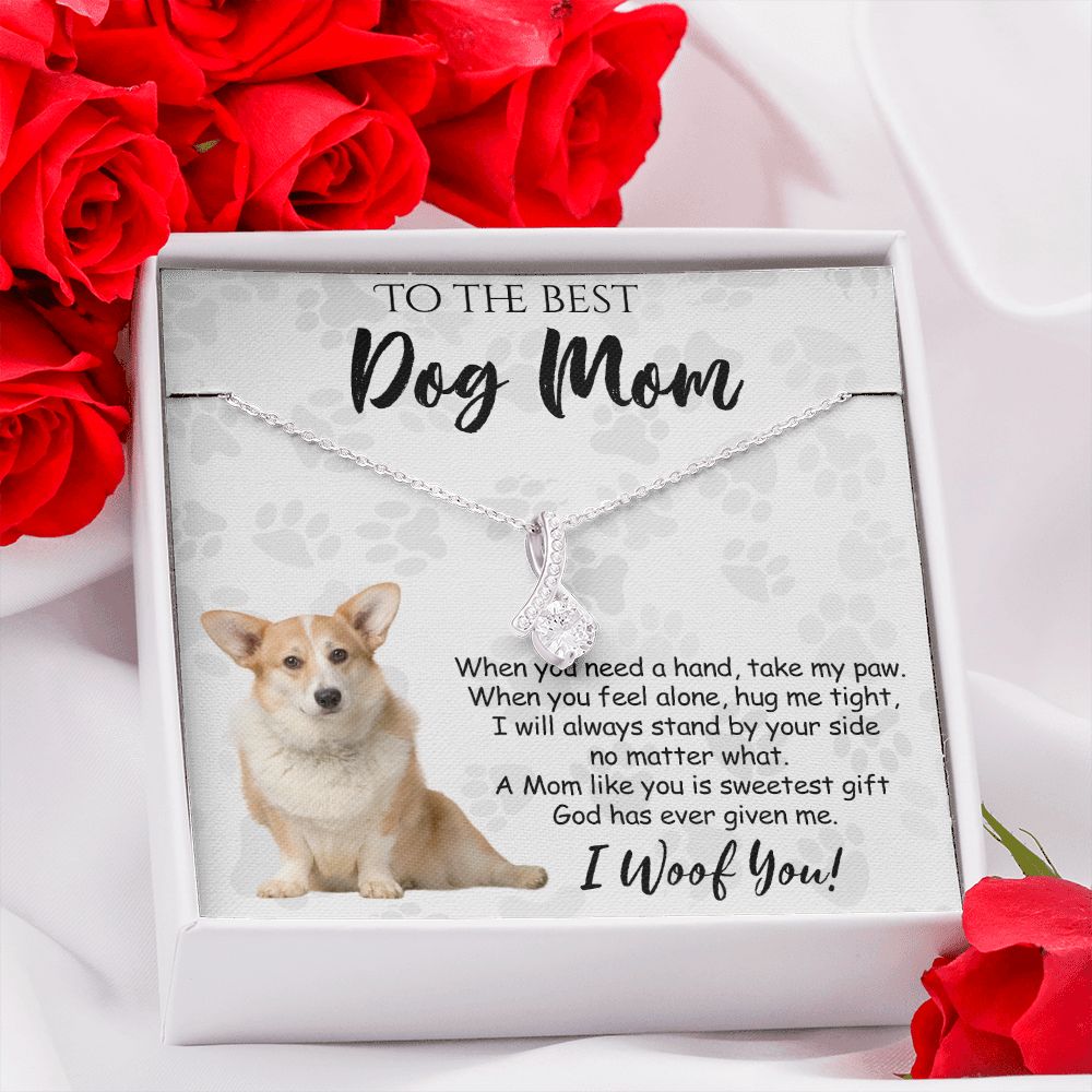 To The Best Corgi Dog Mom Knot Necklace Mother's Day Gift , I Woof You Quote Gift Card, Message Card Jewelry For Dog Lovers, Necklace For Mom Alluring Beauty Necklace