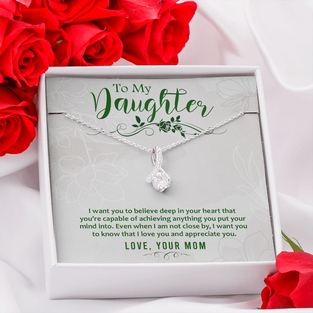 Mother and Daughter Necklace for Girls, To My Daughter Gift Necklace from Mom, Birthday Christmas Gift Graduation Gifts for Daughters, Jewelry Pendant Present for Daughter, Mother Daughter Gift 42 Alluring Beauty Necklace