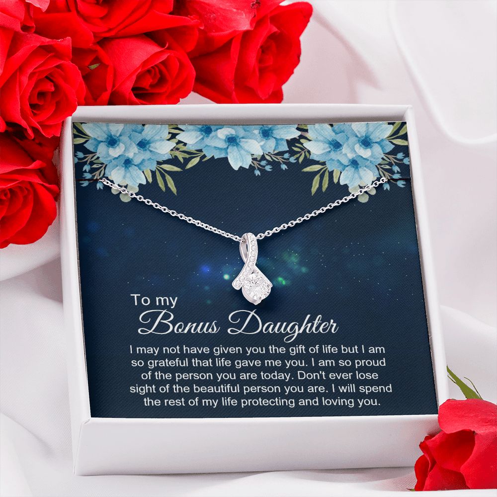 Bonus Daughter Gifts From Stepdad, Step Daughter Gifts From Stepmom, Stepdaughter Gifts From Stepdad, Father Stepdaughter Necklace, To My Bonus Daughter Necklaces, Christmas Gifts For Bonus4 Alluring Beauty Necklace