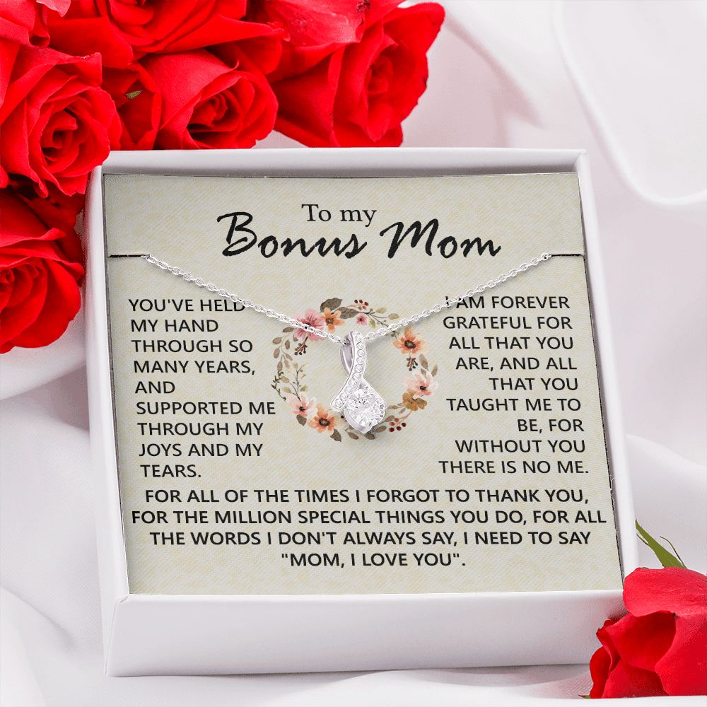 Bonus Mom Jewelry Gift for Stepmom, Foster Mom - Featuring Necklace With Meaningful Message Card & Gift Box for Birthday, Mother's Day Necklace for Bonus Mom Alluring Beauty Necklace