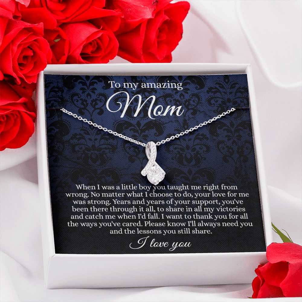 Gift for Mom Necklace, To My Beautiful Mom Love Knot Necklace Card, Mother’s Day Gift For Mom From Son, Thank You Mom Gift, Custom Jewelry Necklace For Mom Alluring Beauty Necklace