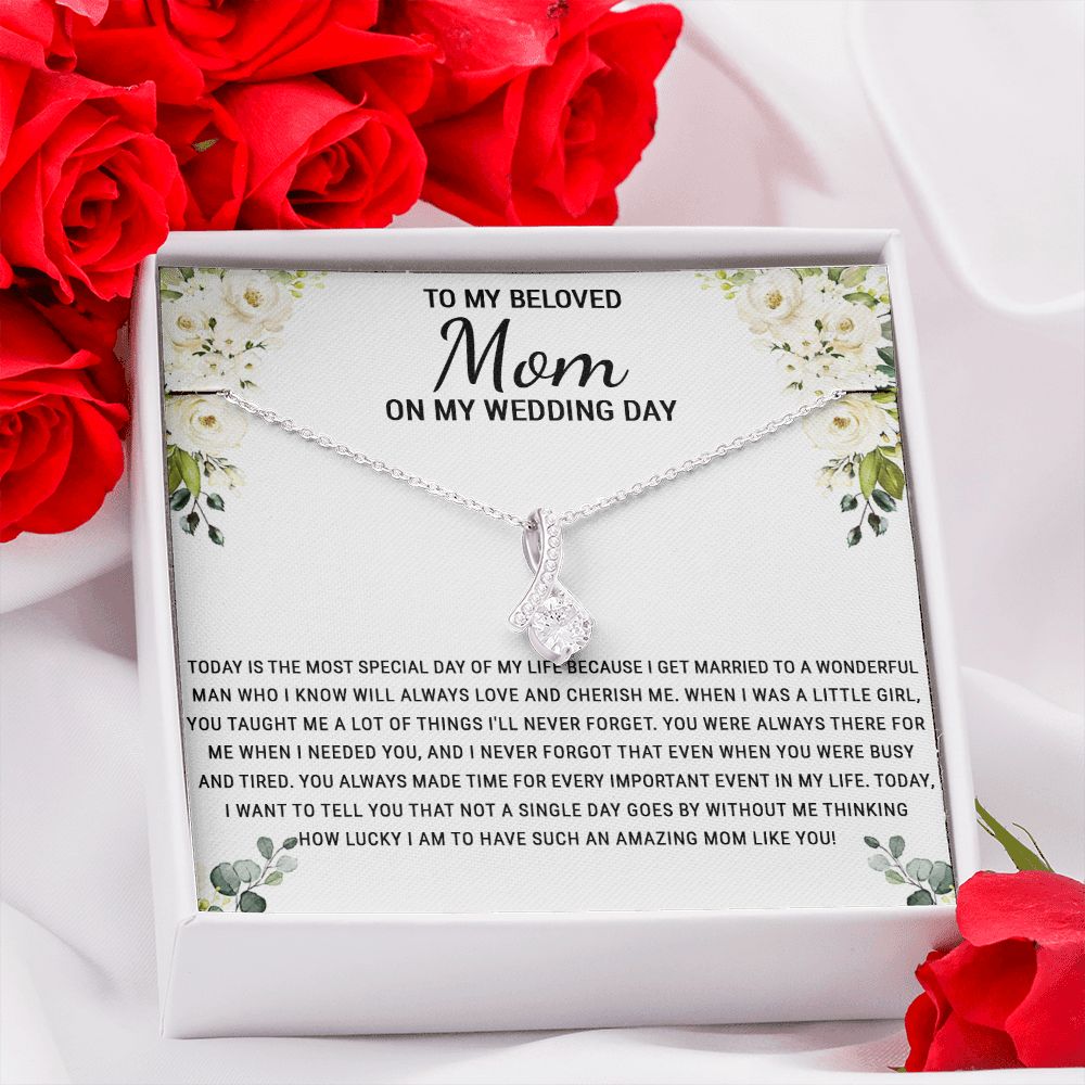 To My Beloved Mom On My Wedding Day Necklace, Daughter Gift for Mom, Bride Gift for Mother, Mother of Bride Gift, Necklace for Mother of Bride Wedding Day, To my Mom Necklace