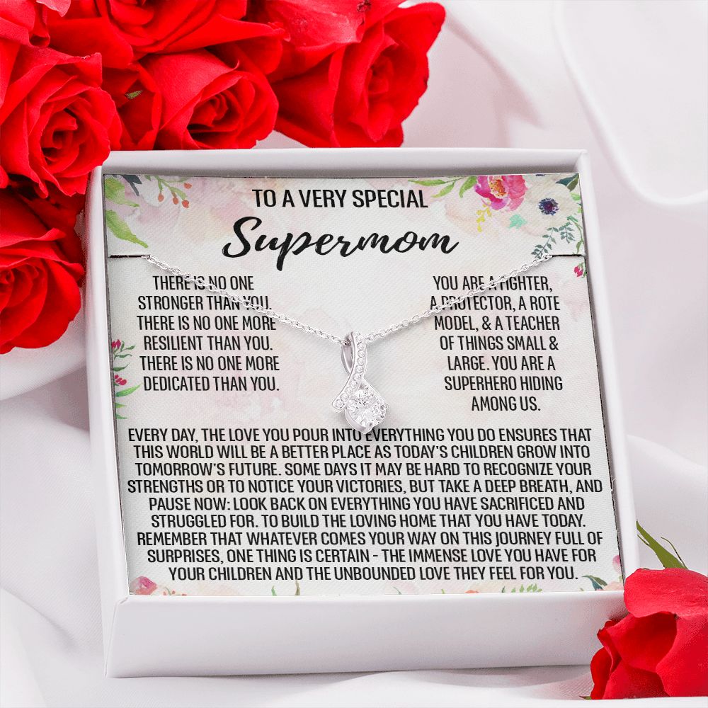 To Supermom Mom Necklace Gift for Single Mother Necklace Holiday, Christmas, Birthday Present for Single Mother, Super Mom, Mother's Day Gift Mom Jewelry for Women 301 Alluring Beauty Necklace