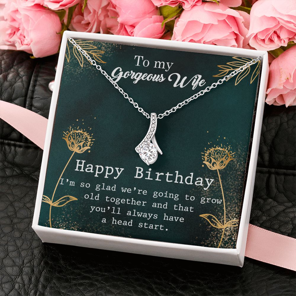 To My Gorgeous Wife Necklace Pendant Gift From Husbnd Habby Birthday A Head Start With Message Card and Gift Box. Valentine's Day Gift For Wife Future Wife Alluring Beauty Necklace