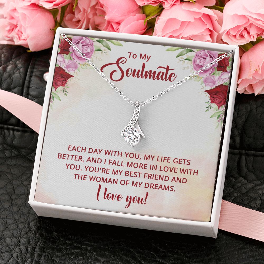 To My Soulmate Necklace for Women Birthday Christmas Jewelry Gifts For My Wife with Message Card Box Personalized Gift Present Pendant for Future Wife Soulmate Girlfriend Love 11 Alluring Beauty Necklace