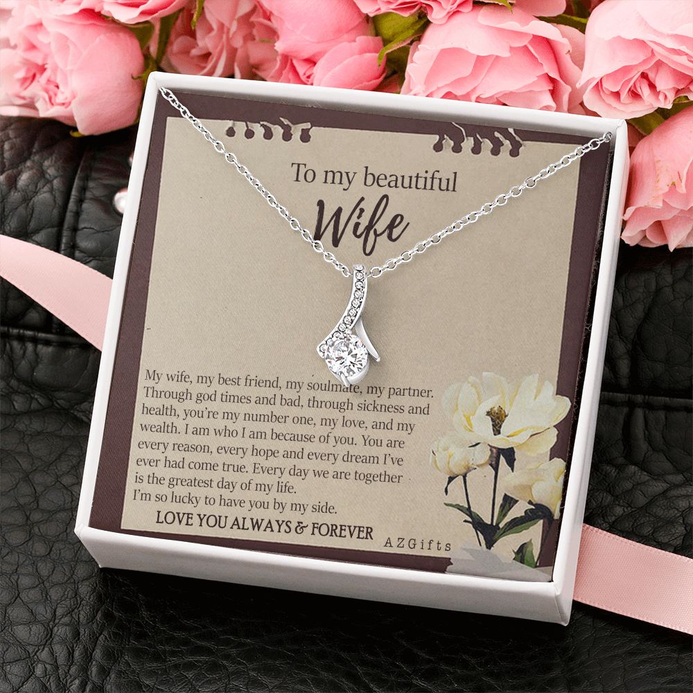 To My Wife Necklace from Husband, Personalized Necklace for Women, Luxury Necklace for Wife from Man Men, Wedding Anniversary Present For Wife, Beautiful Wife Jewelry Christmas Birthday Gifts For Wife7 Alluring Beauty Necklace
