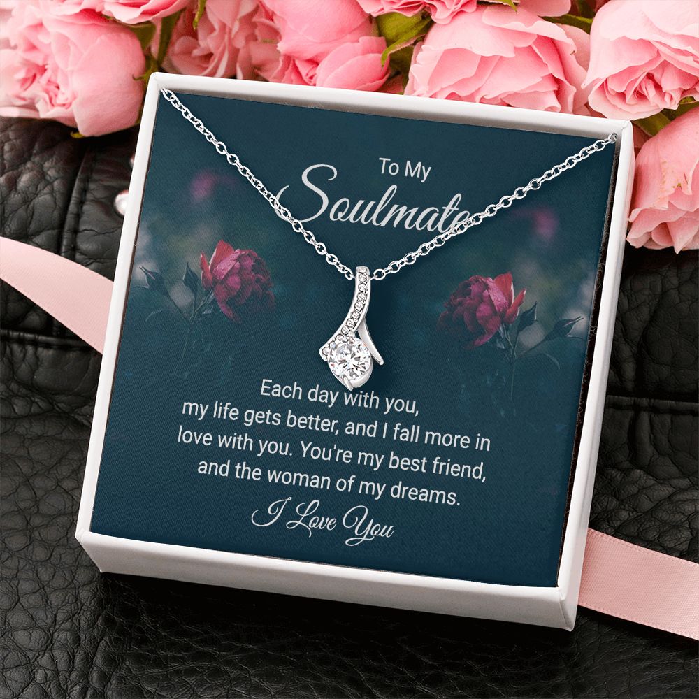 To My Soulmate Necklace for Women Birthday Christmas Jewelry Gifts For My Wife with Message Card Box Personalized Gift Present Pendant for Future Wife Soulmate Girlfriend Love 20 Alluring Beauty Necklace
