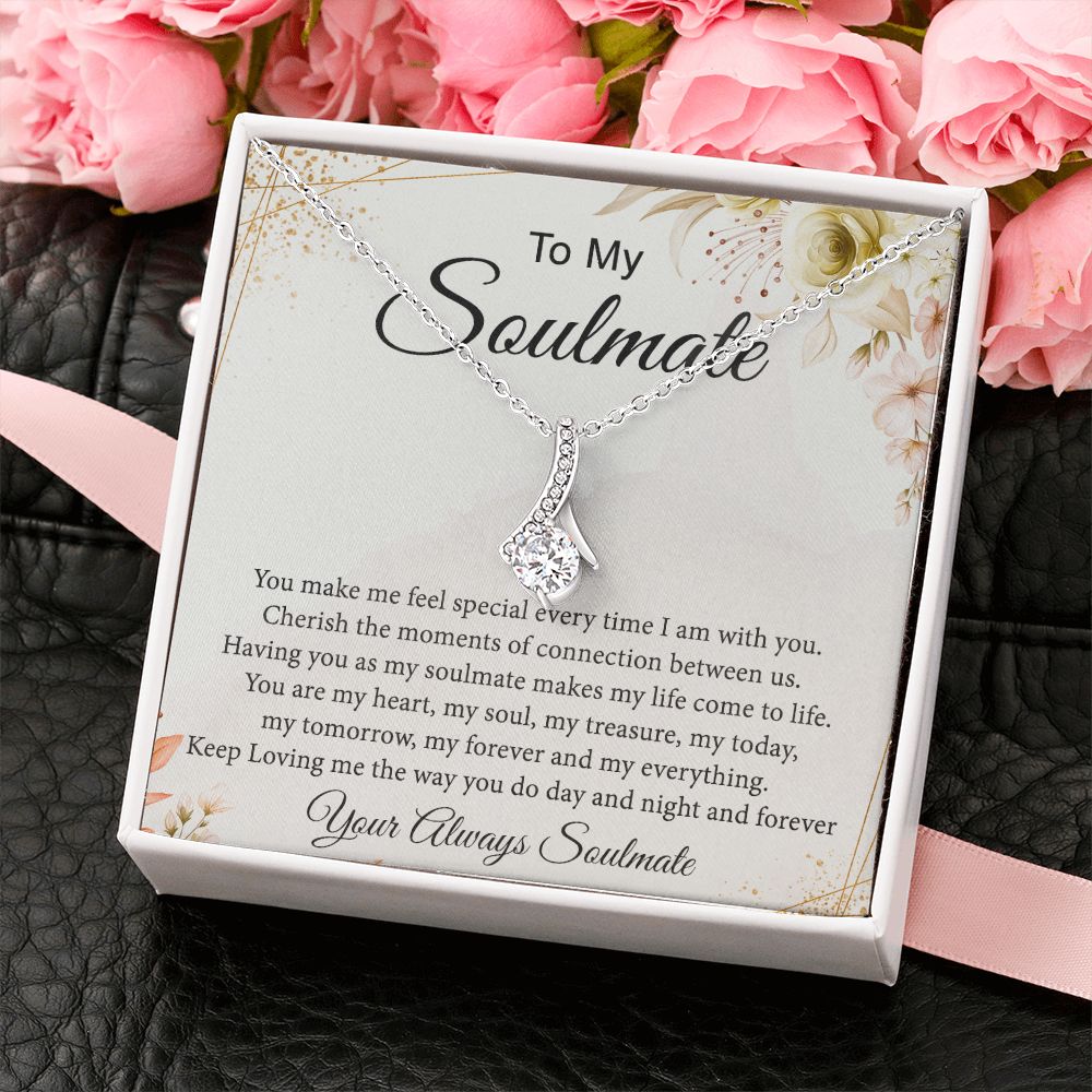 To My Soulmate Necklace for Women Birthday Christmas Jewelry Gifts For My Wife with Message Card Box Personalized Gift Present Pendant for Future Wife Soulmate Girlfriend Love 26 Alluring Beauty Necklace