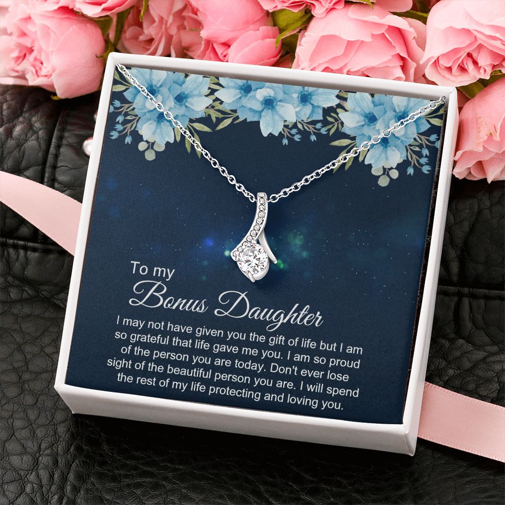 Bonus Daughter Gifts From Stepdad, Step Daughter Gifts From Stepmom, Stepdaughter Gifts From Stepdad, Father Stepdaughter Necklace, To My Bonus Daughter Necklaces, Christmas Gifts For Bonus4 Alluring Beauty Necklace
