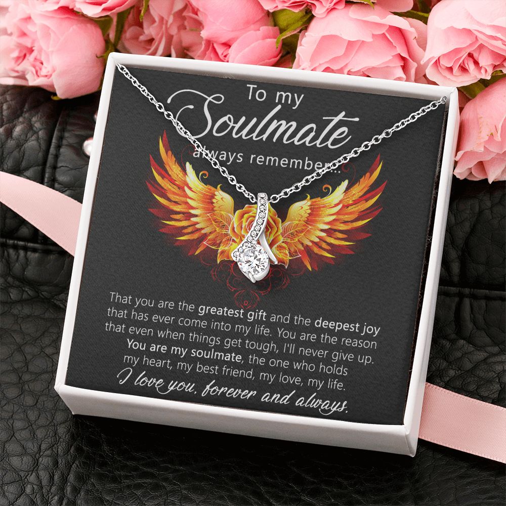 To My Soulmate Necklace for Women Birthday Christmas Jewelry Gifts For My Wife with Message Card Box Personalized Gift Present Pendant for Future Wife Soulmate Girlfriend Love 22 Alluring Beauty Necklace