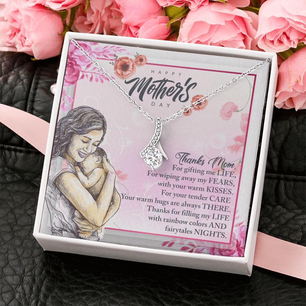 To My Mom, Mother Necklace Pendant Gift From Daughter Or Son Thanks Mom For Gifting Me Life With Message Card Gift For Mom Alluring Beauty Necklace