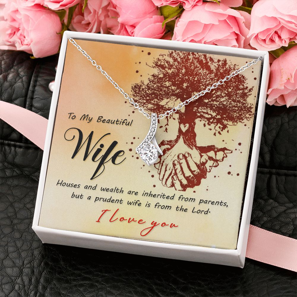 To My Beautiful Wife Necklace, Wedding Anniversary Jewelry For Women, Necklace For Wife from Husband, Gifts For Wife Birthday Gifts Necklace, Jewelry With Message Card In A Gift Box