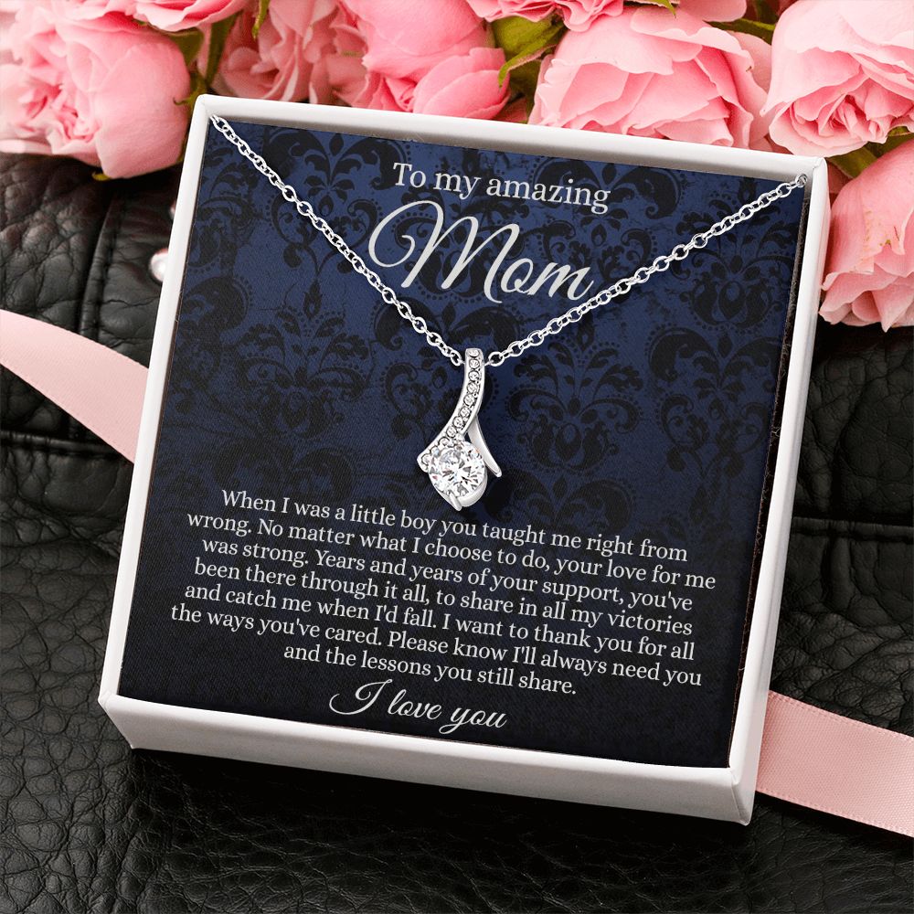 Gift for Mom Necklace, To My Beautiful Mom Love Knot Necklace Card, Mother’s Day Gift For Mom From Son, Thank You Mom Gift, Custom Jewelry Necklace For Mom Alluring Beauty Necklace