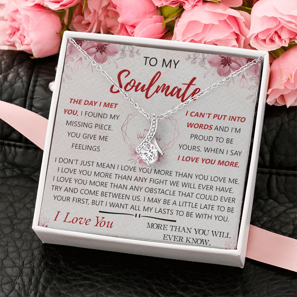 To My Soulmate Necklace for Women Birthday Christmas Jewelry Gifts For My Wife with Message Card Box Personalized Gift Present Pendant for Future Wife Soulmate Girlfriend Love 23 Alluring Beauty Necklace