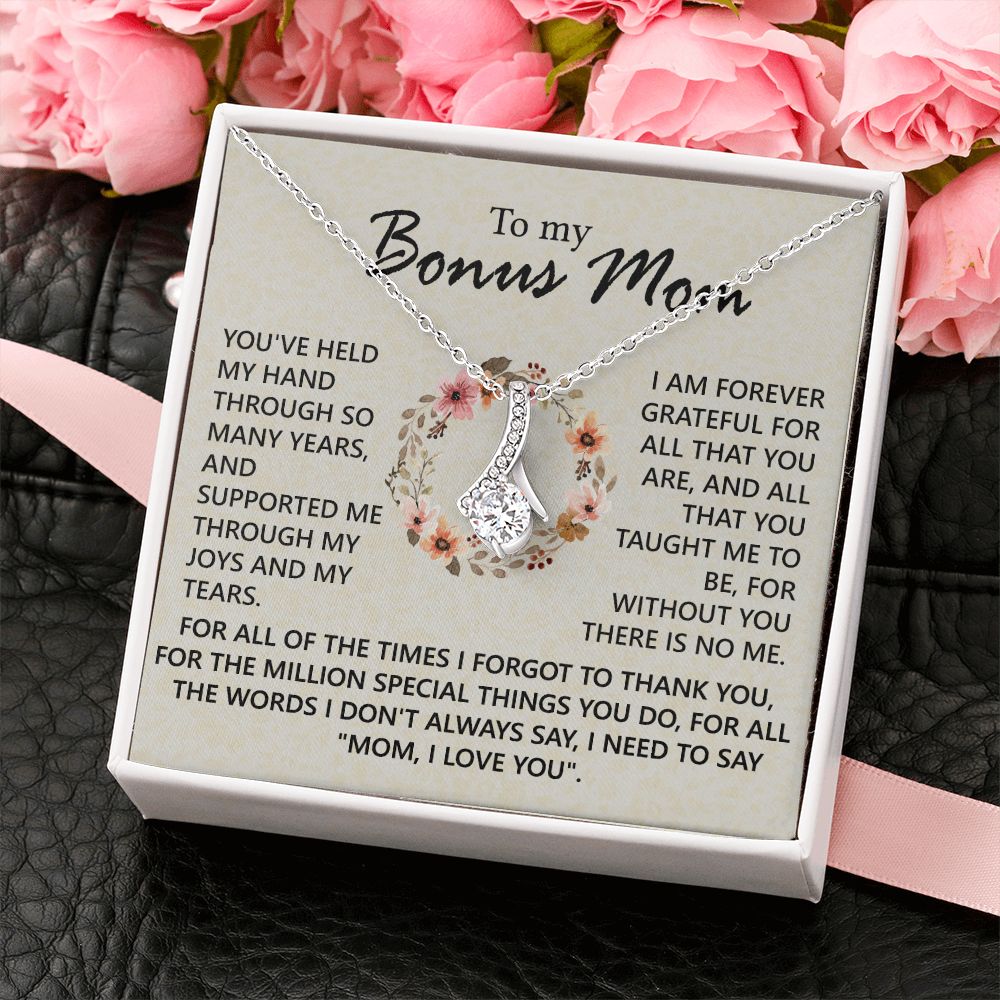 Bonus Mom Jewelry Gift for Stepmom, Foster Mom - Featuring Necklace With Meaningful Message Card & Gift Box for Birthday, Mother's Day Necklace for Bonus Mom Alluring Beauty Necklace
