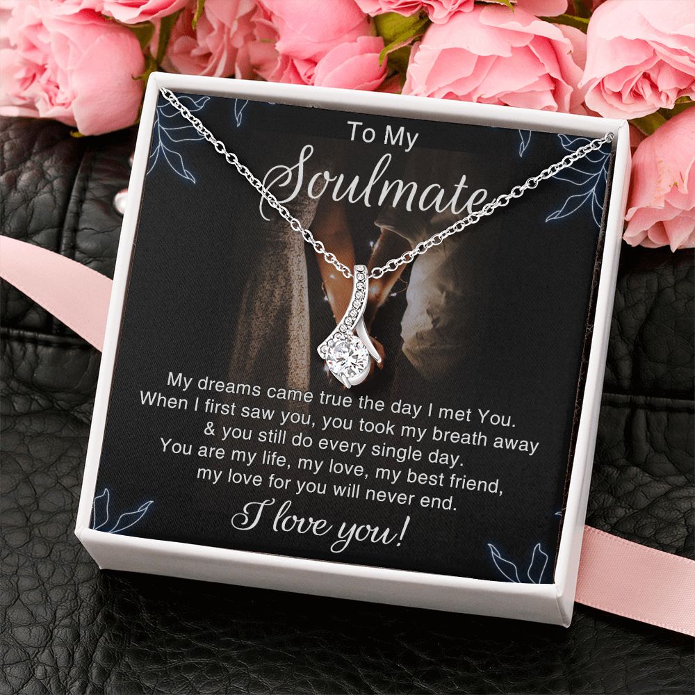 To My Soulmate Necklace for Women Birthday Christmas Jewelry Gifts For My Wife with Message Card Box Personalized Gift Present Pendant for Future Wife Soulmate Girlfriend Love 5 Alluring Beauty Necklace