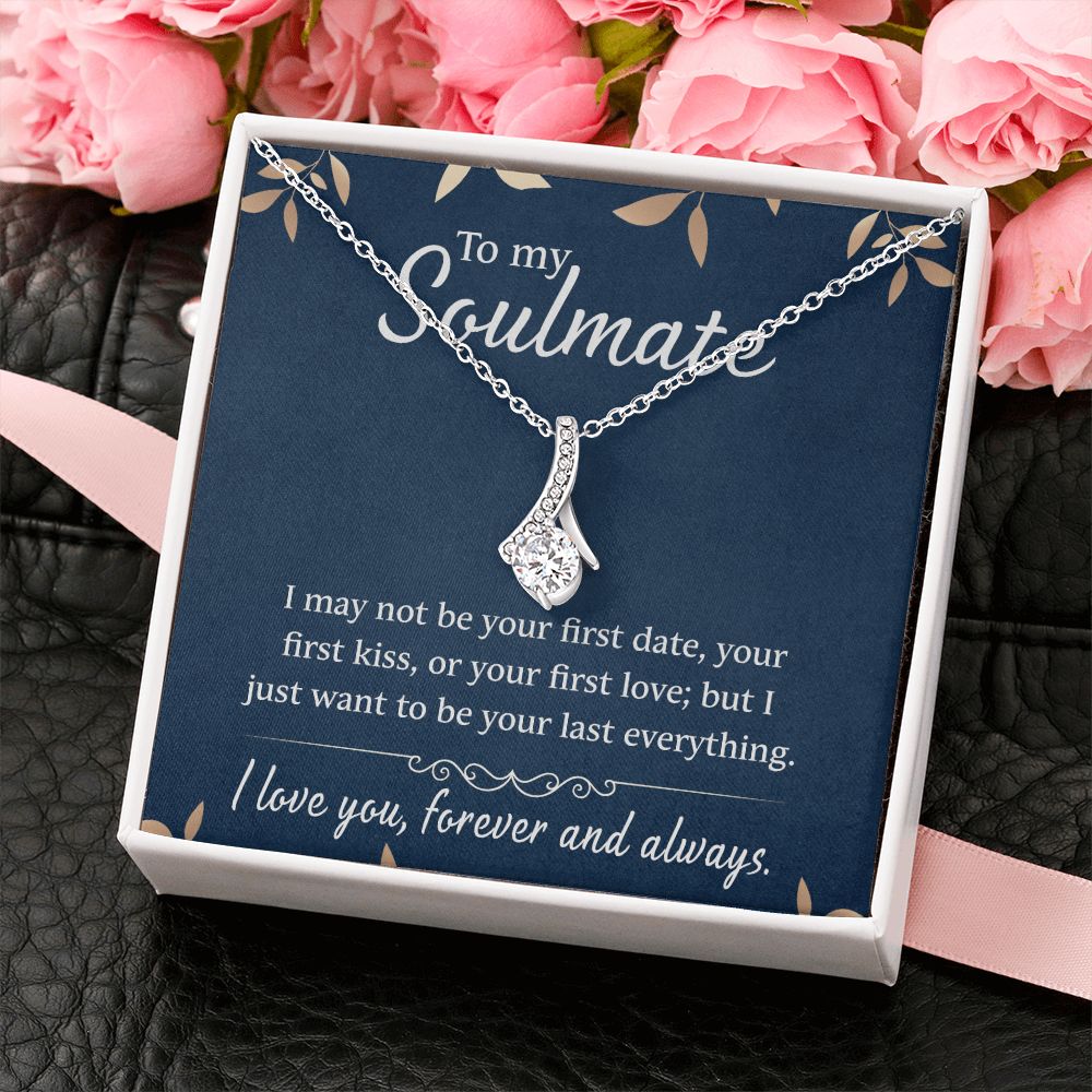 To My Soulmate Necklace for Women Birthday Christmas Jewelry Gifts For My Wife with Message Card Box Personalized Gift Present Pendant for Future Wife Soulmate Girlfriend Love 21 Alluring Beauty Necklace