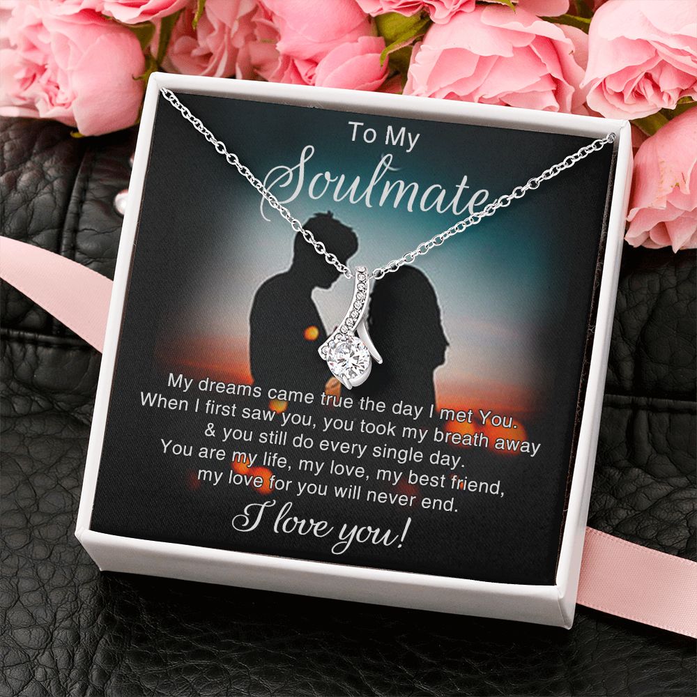 To My Soulmate Necklace for Women Birthday Christmas Jewelry Gifts For My Wife with Message Card Box Personalized Gift Present Pendant for Future Wife Soulmate Girlfriend Love 4 Alluring Beauty Necklace