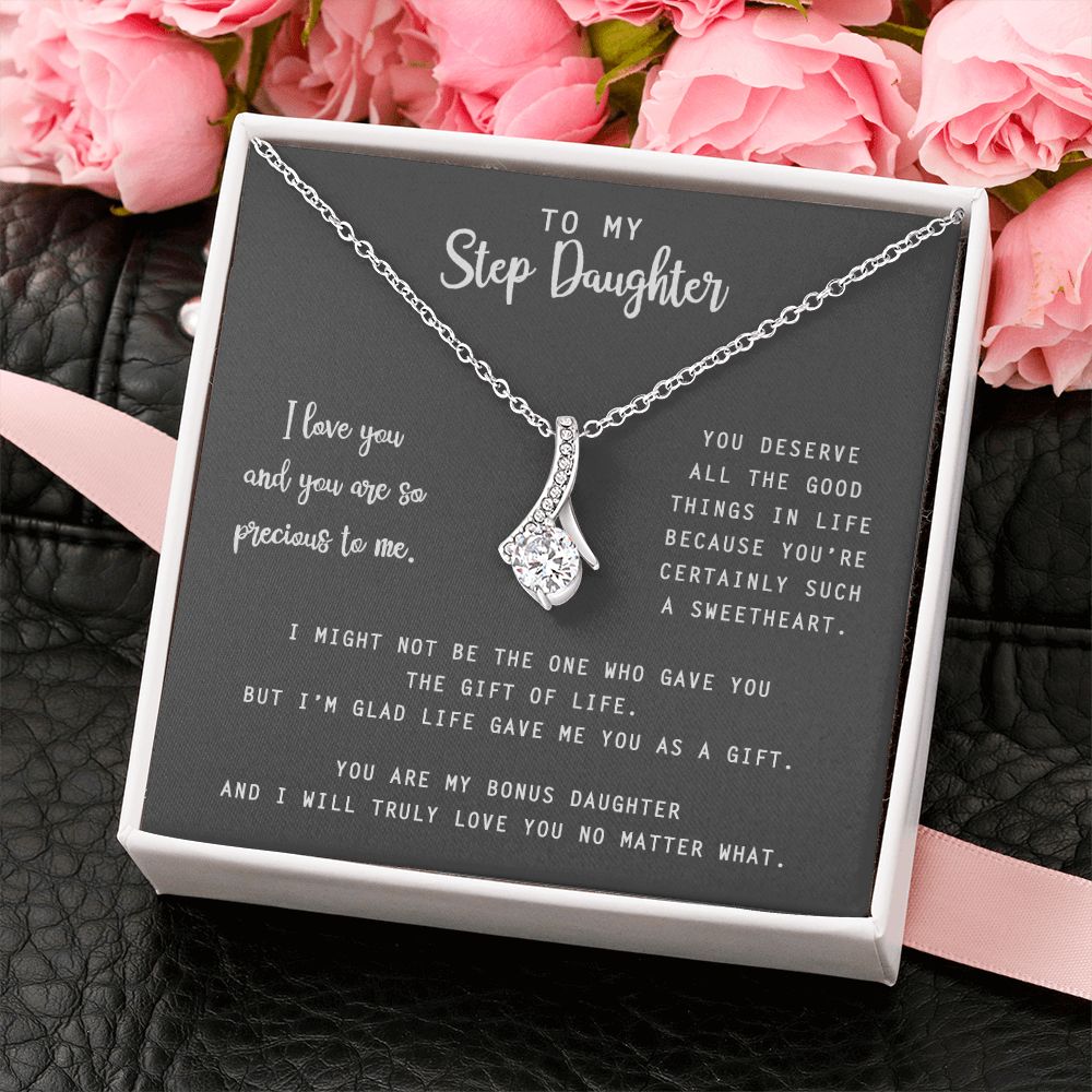 to My Step Daughter Necklace from Stepdad Bonus Daughters Birthday Xmas Congrats (1) Alluring Beauty Necklace