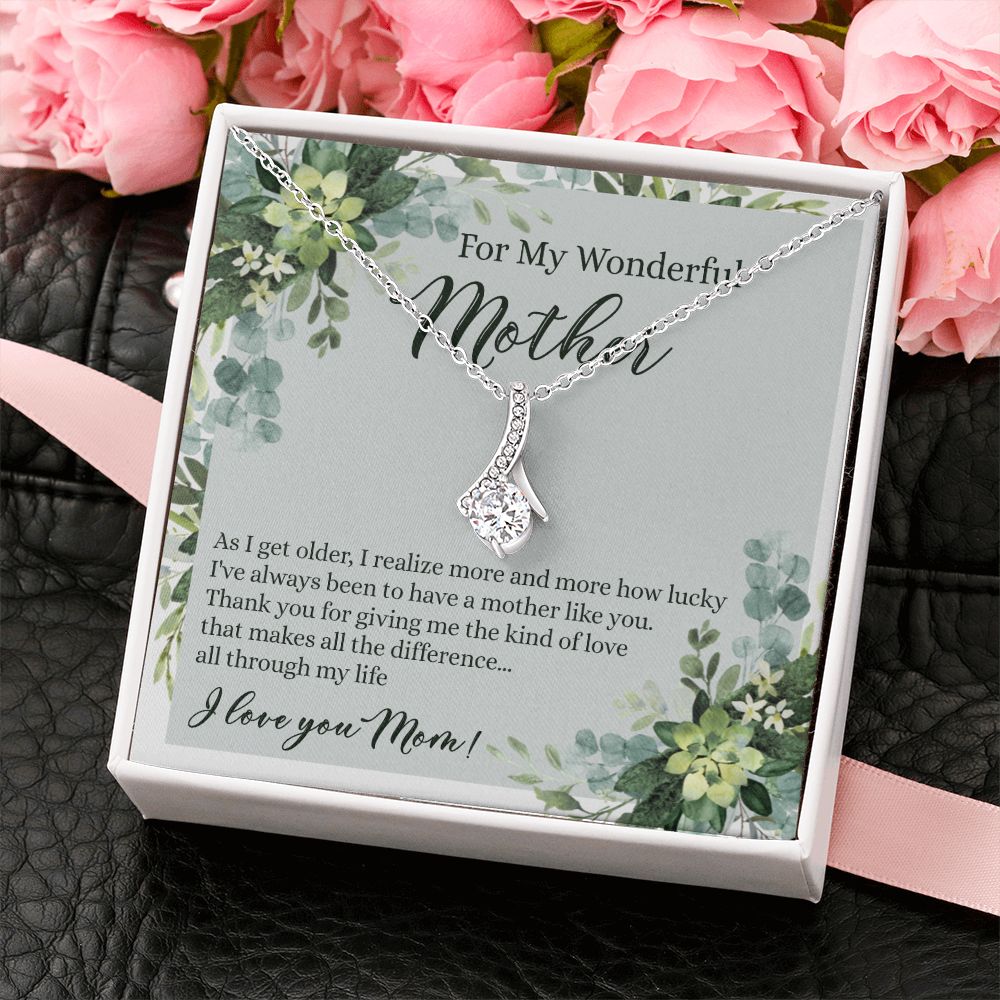 To My Wonderful Mother Necklace Message Card, Gift Box for Mom Birthday Gift From Daughter Mothers Day Necklace for Mom Gift From Daughter Mom Gifts For Mom Thank You Gift For Mom Alluring Beauty Necklace