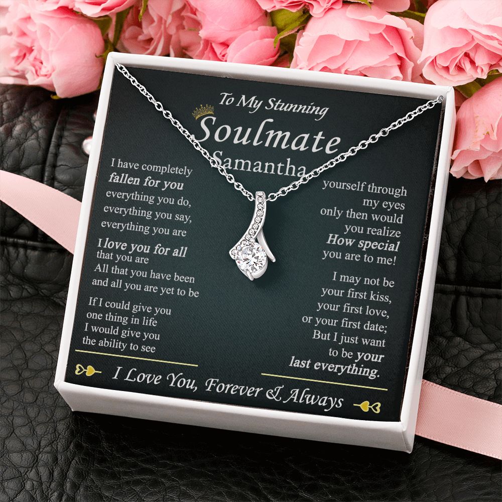 To My Soulmate Necklace for Women Birthday Valentines Day Jewelry Gifts For My Wife with Message Card Box Personalized Gift Present Pendant for Future Wife Soulmate Girlfriend Love 1 Alluring Beauty Necklace