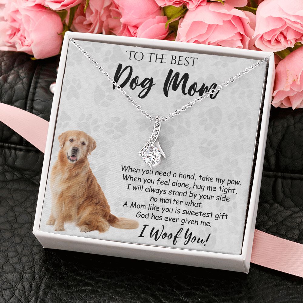 To The Best Golden Retriever Dog Mom Knot Necklace Mother's Day Gift , I Woof You Quote Gift Card, Message Card Jewelry For Dog Lovers, Necklace For Mom Alluring Beauty Necklace