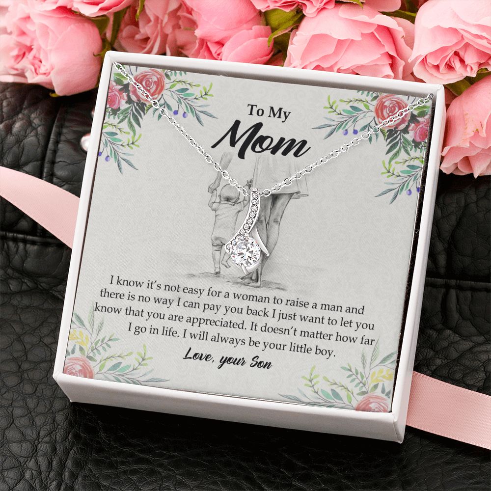 To My Mom Necklace Pendant Gift From Son And Happy Mother's Day Gift For Mom Birthday, Anniversary Your Little Boy Alluring Beauty Necklace