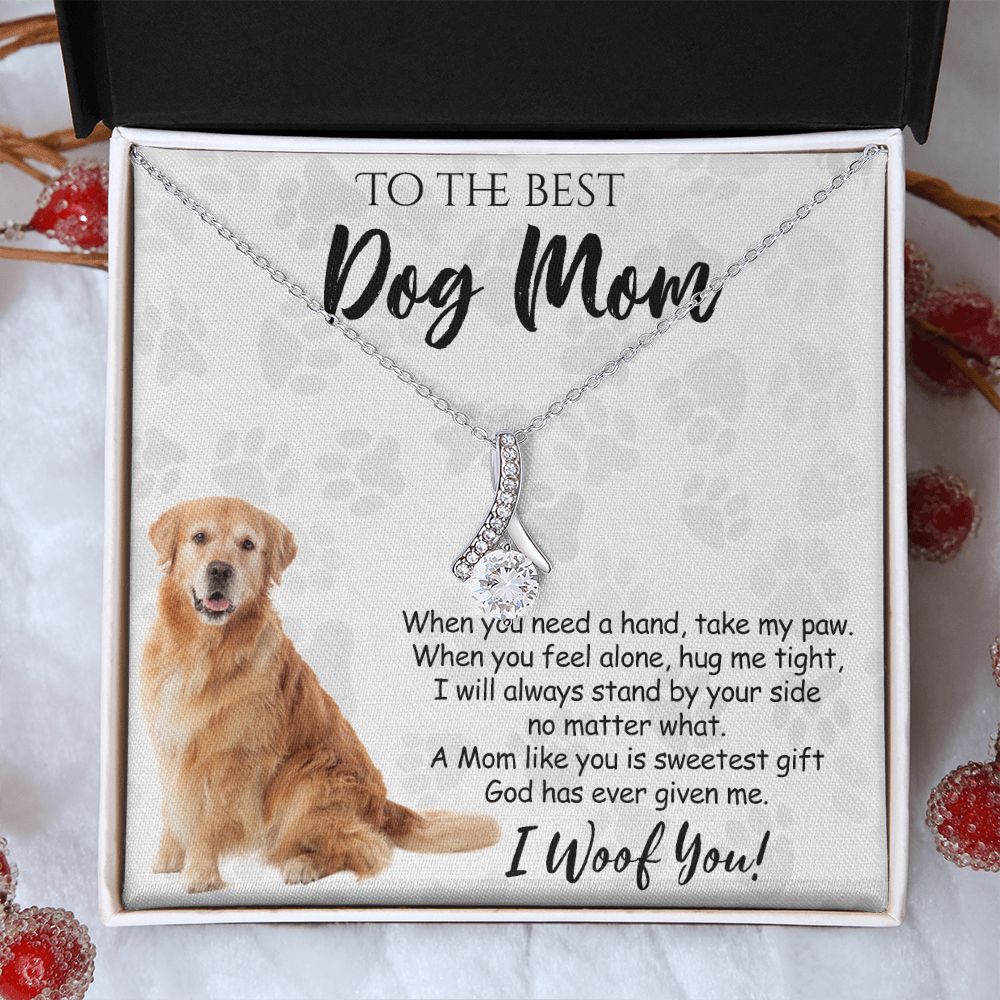 To The Best Golden Retriever Dog Mom Knot Necklace Mother's Day Gift , I Woof You Quote Gift Card, Message Card Jewelry For Dog Lovers, Necklace For Mom Alluring Beauty Necklace