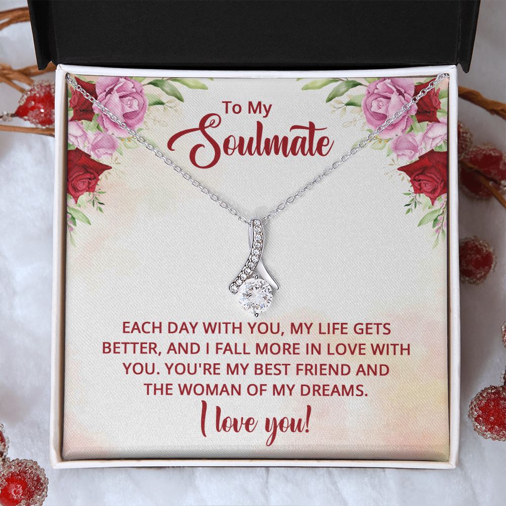 To My Soulmate Necklace for Women Birthday Christmas Jewelry Gifts For My Wife with Message Card Box Personalized Gift Present Pendant for Future Wife Soulmate Girlfriend Love 11 Alluring Beauty Necklace