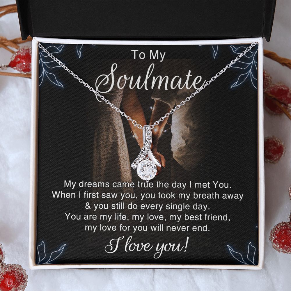 To My Soulmate Necklace for Women Birthday Christmas Jewelry Gifts For My Wife with Message Card Box Personalized Gift Present Pendant for Future Wife Soulmate Girlfriend Love 5 Alluring Beauty Necklace