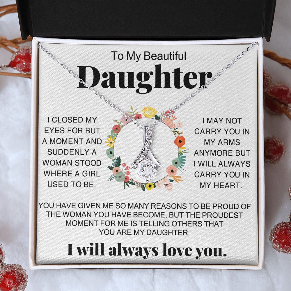 Jewelry Pendant Present for Daughter, To My Daughter Gift Necklace from Mom, Mother Daughter Gift Ideas, Birthday Christmas Gift Graduation Gifts for Daughters, Mother and Daughter Necklace 16 Alluring Beauty Necklace
